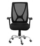 Medium Back Revolving Office Executive Chair With Tilt Mechanism, Height Adjustment, Black Color Fabric & Mesh, Chrome Base, Fixed Arm, Ergonomic, Warranty: 12 Months